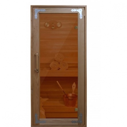 Дверь для бани ComfortProm 700х1900 деревянная со стеклом, бронза прозрачная