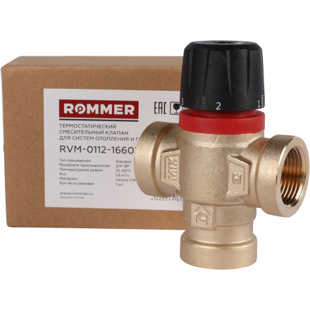 Термостатический смесительный клапан ROMMER 3/4 ВР 35-60°С KV 1,6