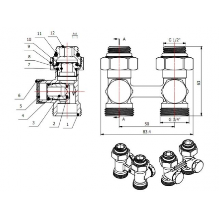 Клапан прямой вентильный 3/4" для радиатора AV Engineering