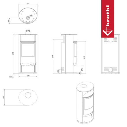 Печь-камин Kratki RUNA Ø150 8кВт черный (обшивка thermotec)