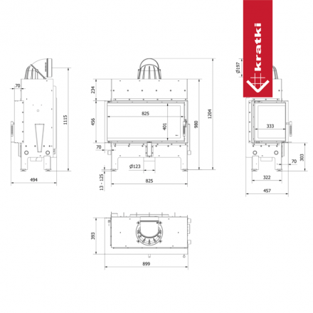 Каминная топка Kratki FLOKI L левая 12кВт O200 черный thermotec