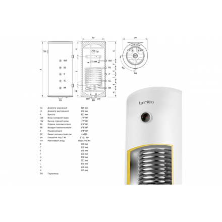 Бойлер косвенного нагрева Termica AMET 80W Inox