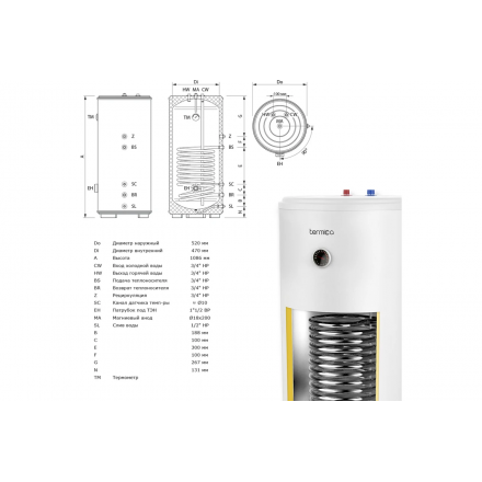 Бойлер косвенного нагрева Termica AMET 150W Inox