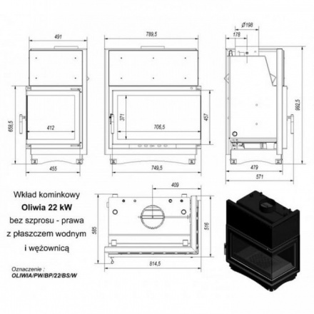 Каминная топка Kratki Oliwia/PW/BL/22/BS/W