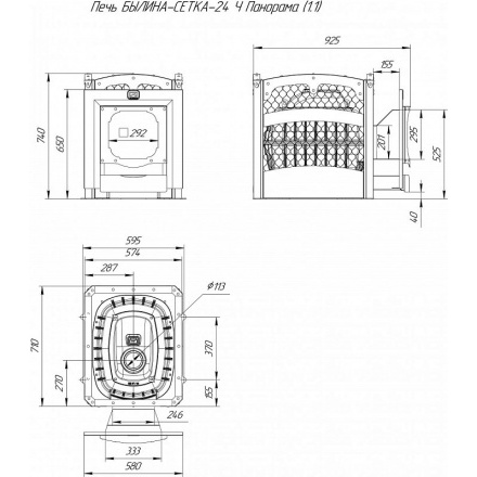 Печь для бани Теплодар Былина-Сетка-24 Ч Панорама (1.1) (без дверцы)